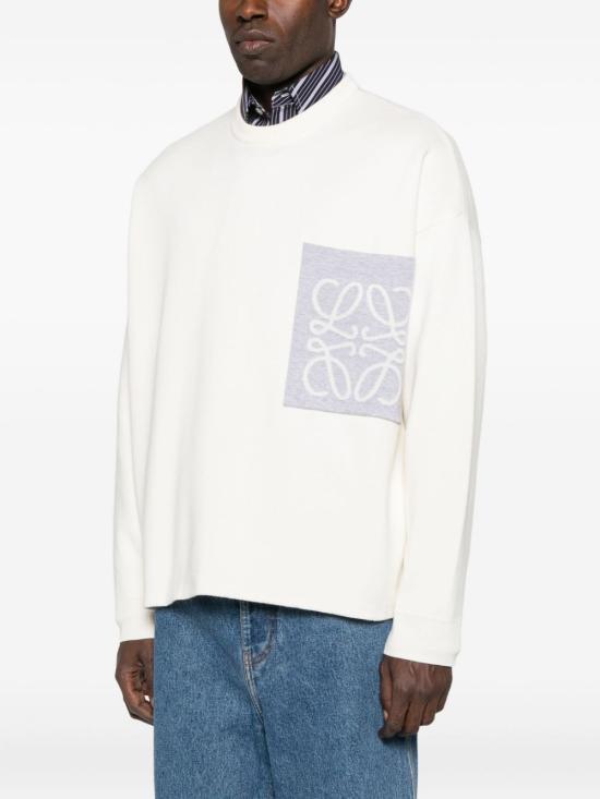 LOEWE Cotton-Blend Anagram Pocket Crewneck Sweater Beige Grey H526 Y14KLS