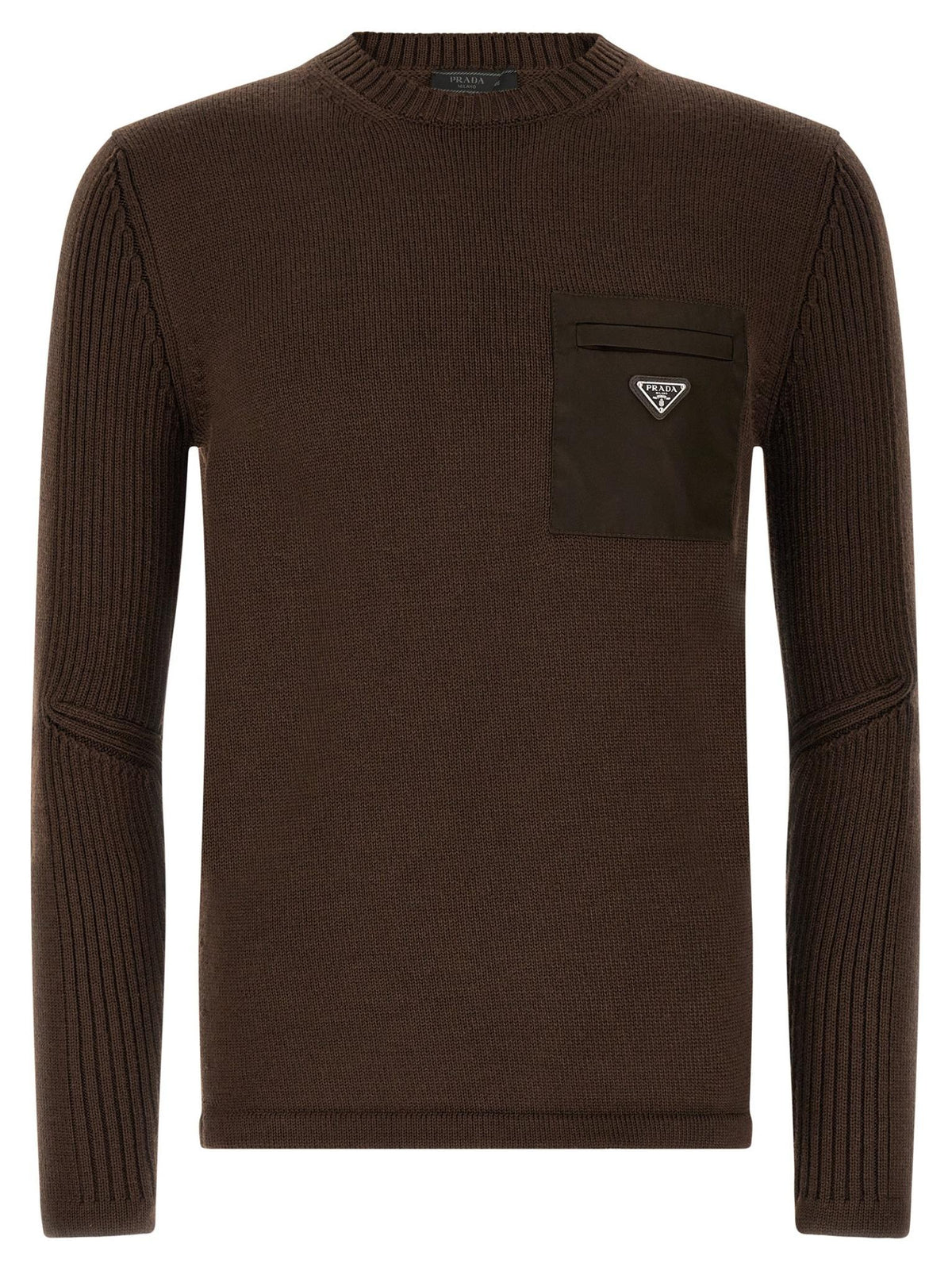 PRADA Black Wool Round Neck Knit Sweater for Men