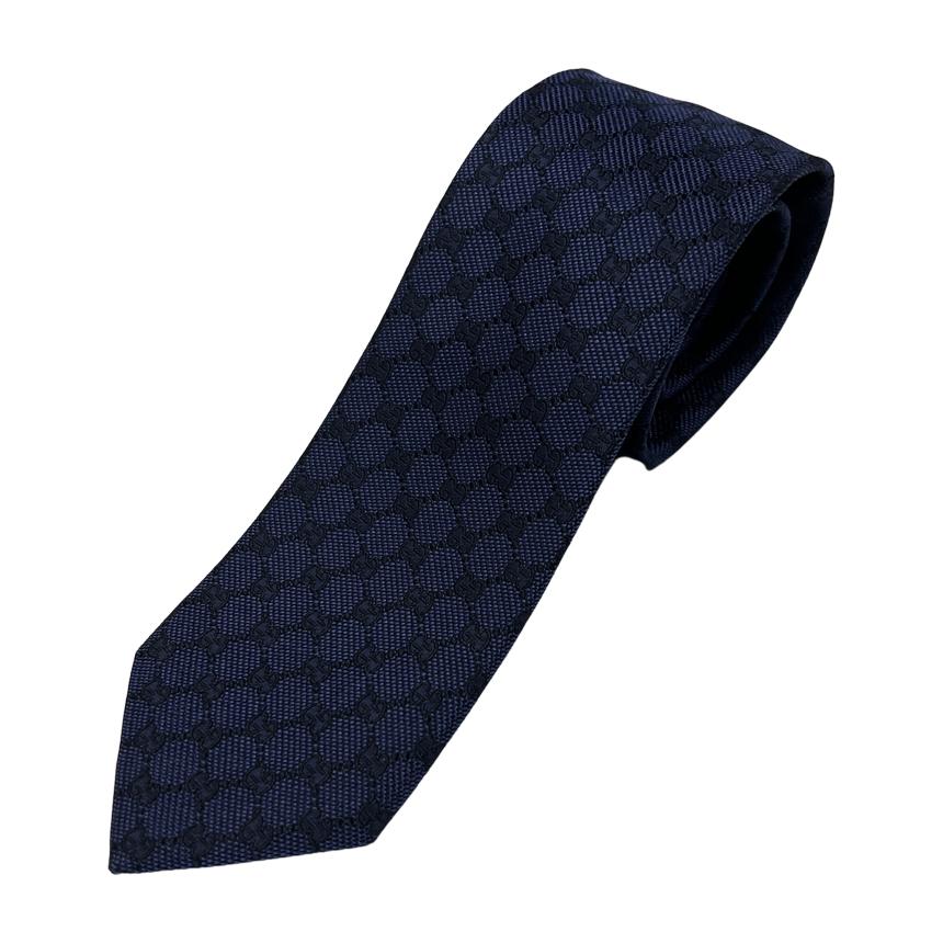 GUCCI Navy Jacquard GG Pattern Silk Tie