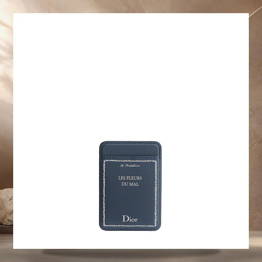 DIOR Blue White Oblique Embossed Calfskin Magnetic Card Holder