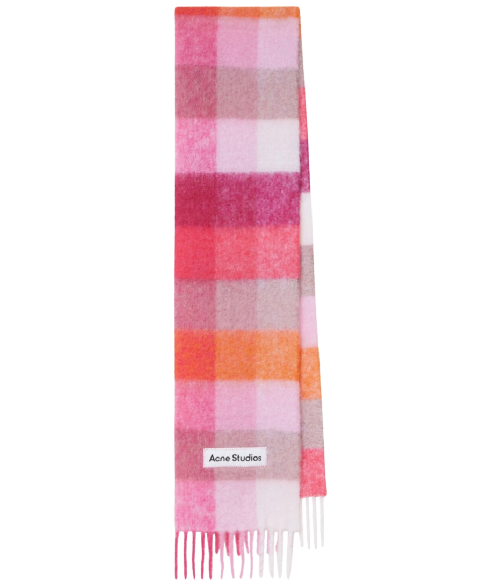Acne Studios Alpaca Blend Check Scarf Pink Fuchsia White