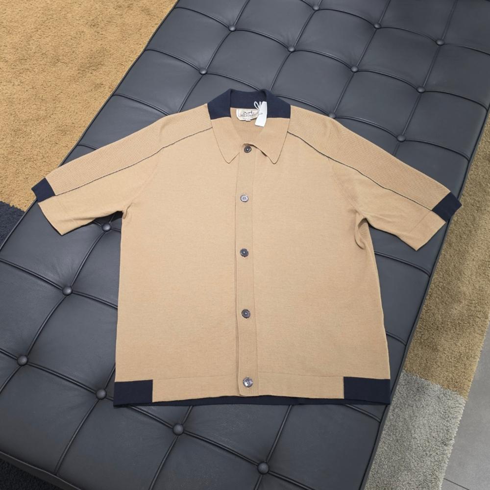 HERMES Beige Colorblock Cashmere Knit Polo Shirt Men