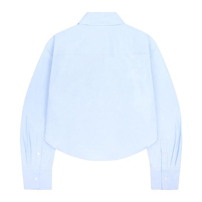 AMI Cotton Oxford Embossed Cropped Oversized Shirt