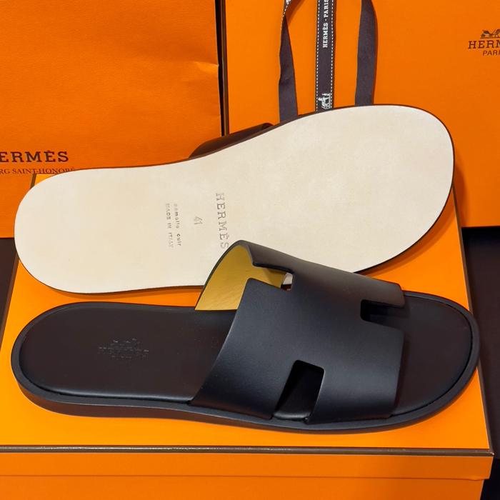 HERMES Izmir Calfskin Classic Black Sandals for Men