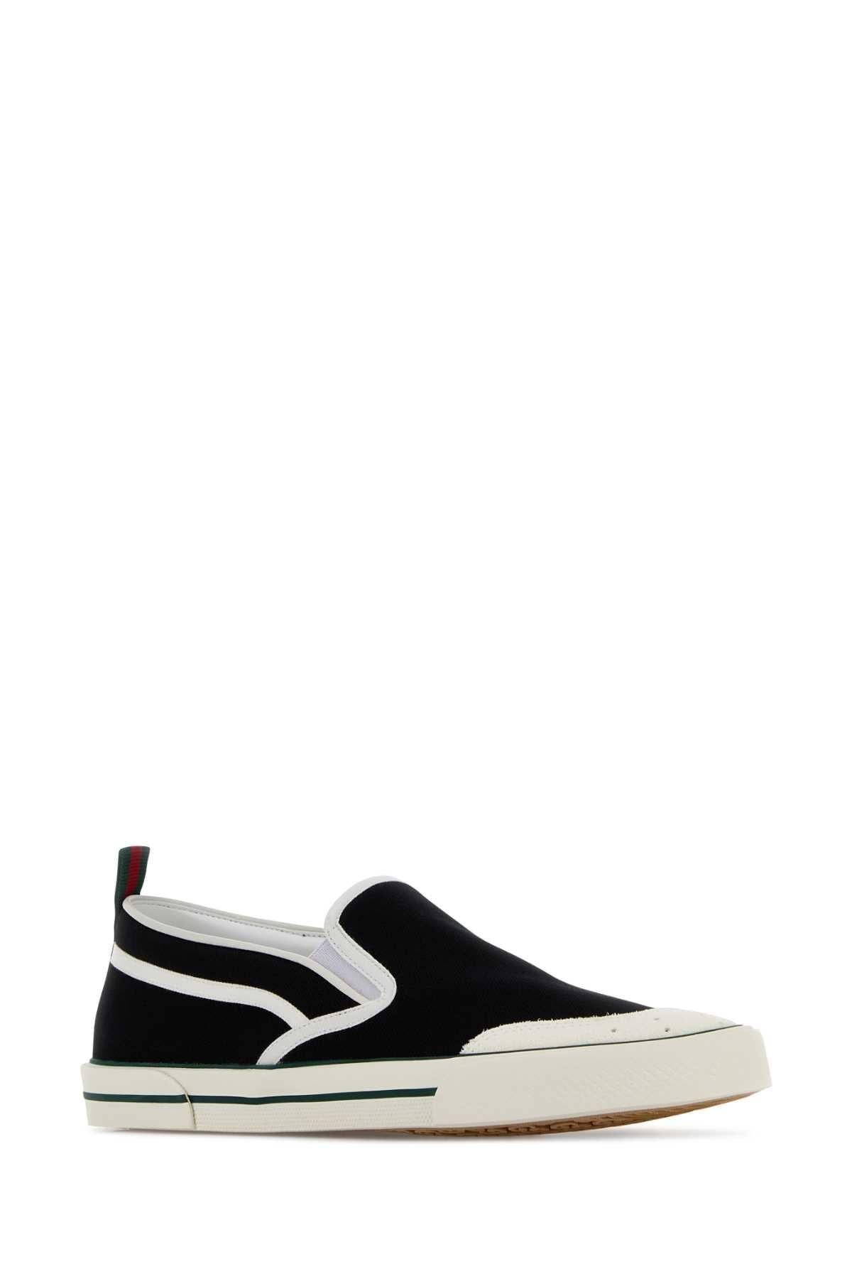 GUCCI Black Leather Slip-On Sneakers
