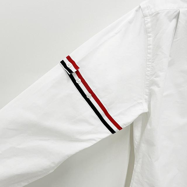 THOM BROWNE Tricolor Grosgrain Armband Oxford Long-Sleeve Shirt White