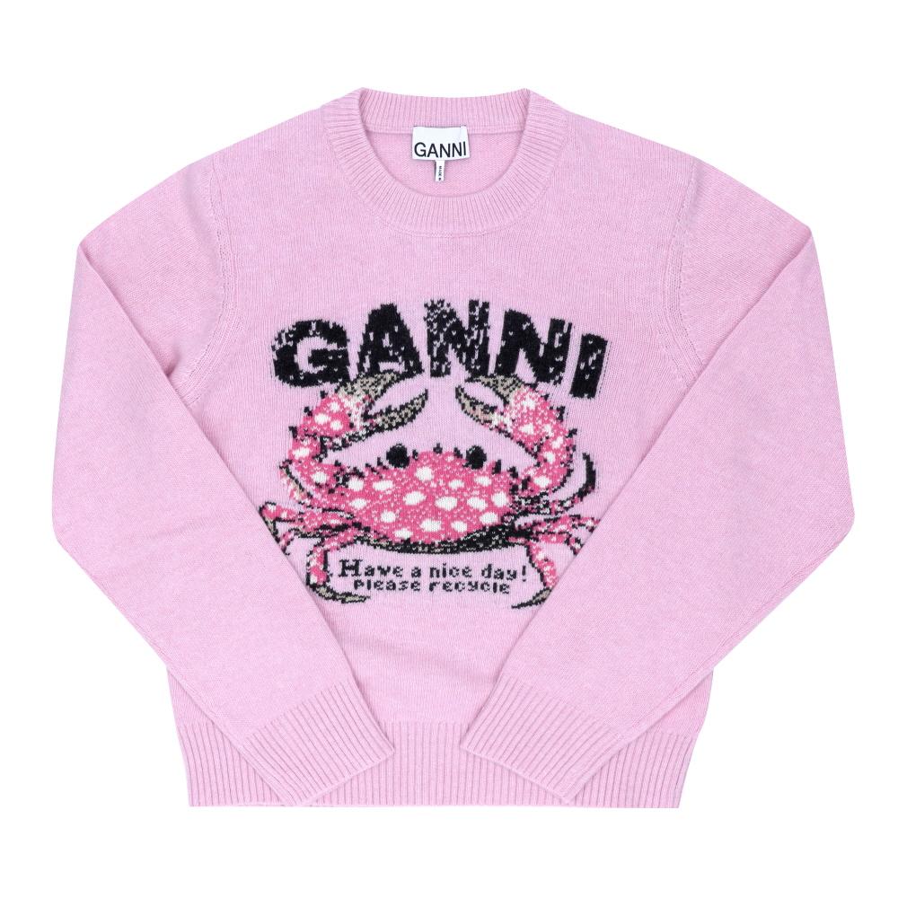 GANNI Crab Logo Wool Blend Crewneck Sweater for Women