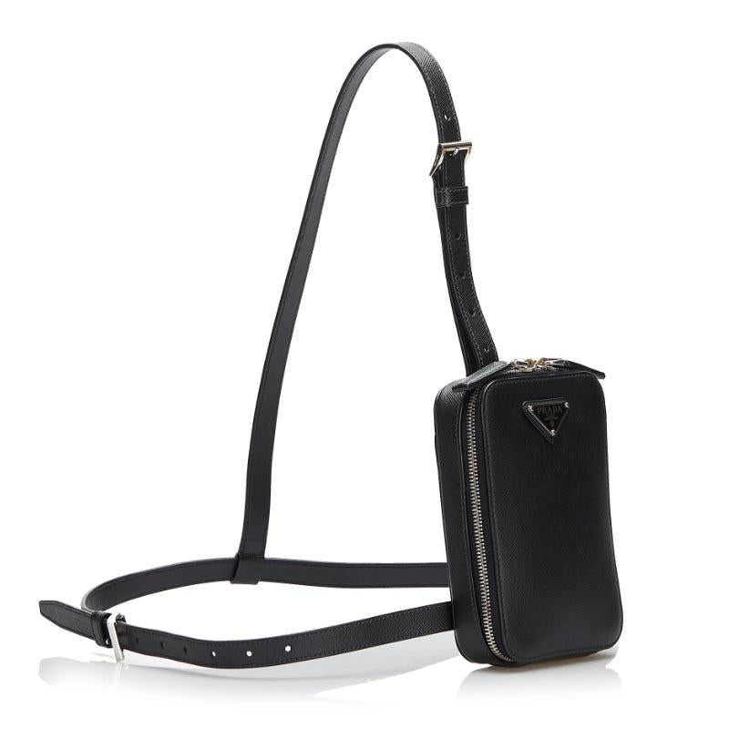 PRADA Saffiano Leather Vertical Crossbody Bag Black Unisex