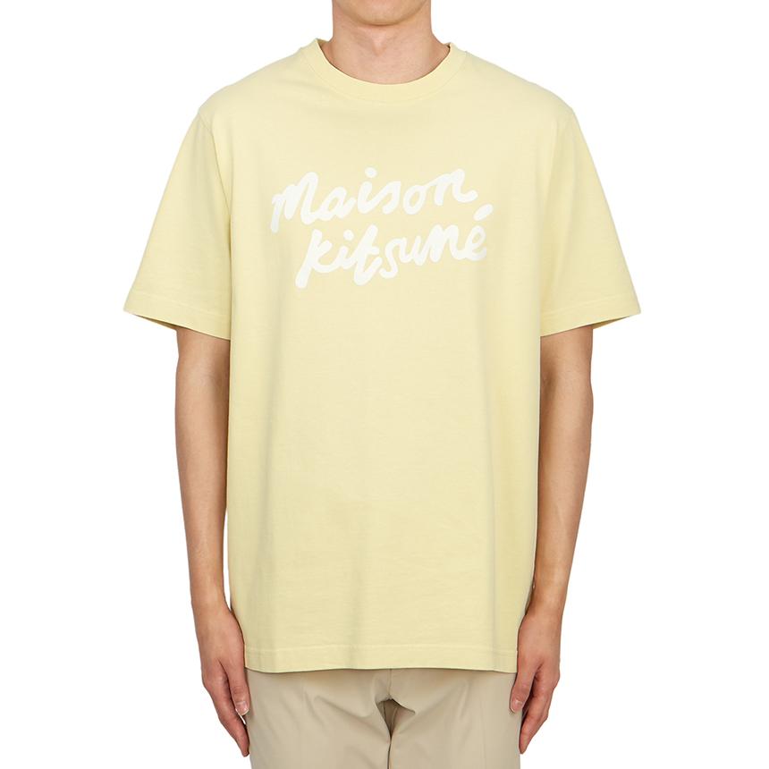 Maison Kitsune Handwriting Logo Men’s Short Sleeve T-Shirt Navy Cotton