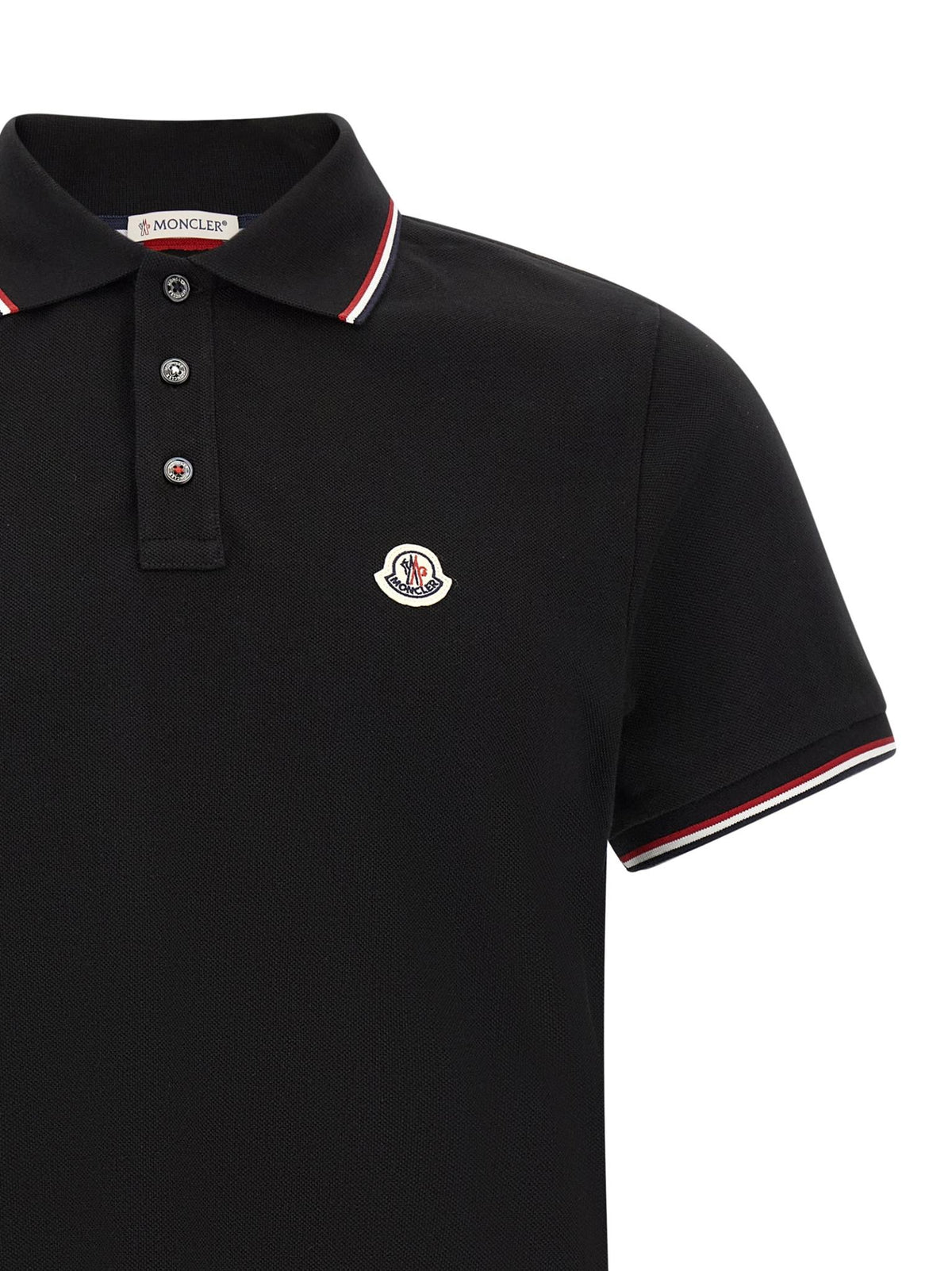 Moncler Black Cotton Short Sleeve Polo Shirt for Men