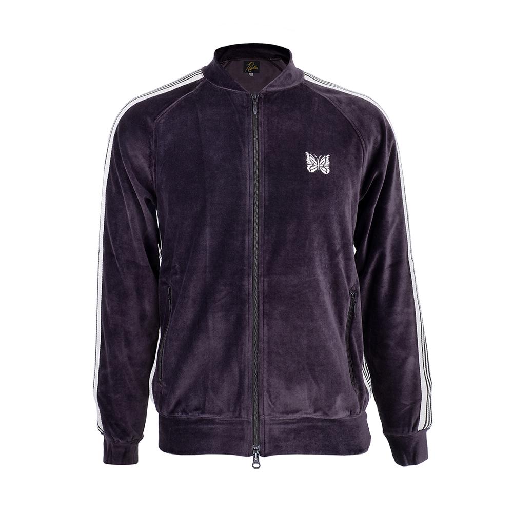 NEEDLES B-Charcoal Velour Rib Collar Track Jacket for Men QV319 B Charcoal