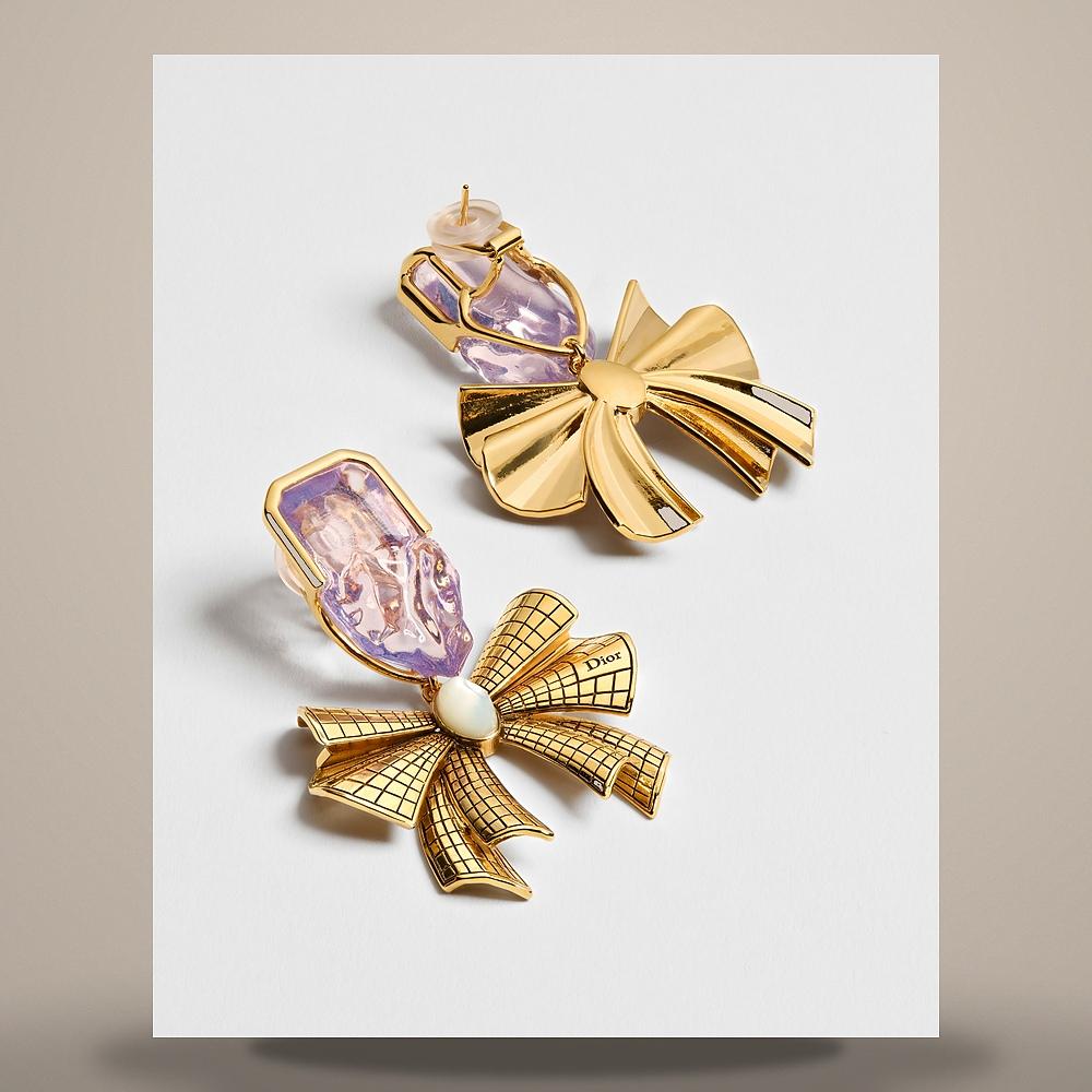 DIOR Gold-Finish Metal Mother-of-Pearl Light Pink Resin Earrings E4870WOMVED38K