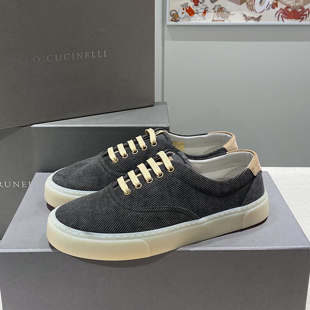 Brunello Cucinelli Charcoal Grey Corduroy Lace-Up Low-Top Sneakers