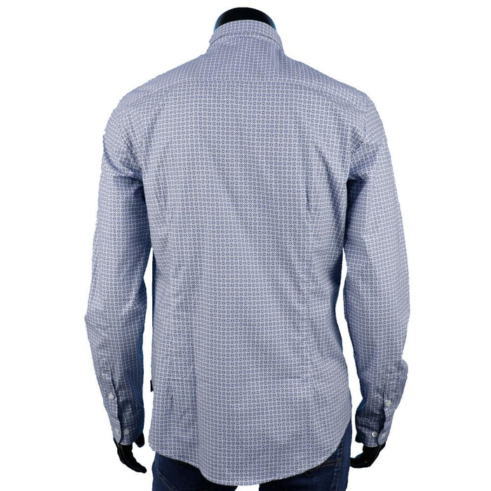 Emporio Armani Eagle Logo Geometric Pattern Slim Fit Stretch Casual Shirt