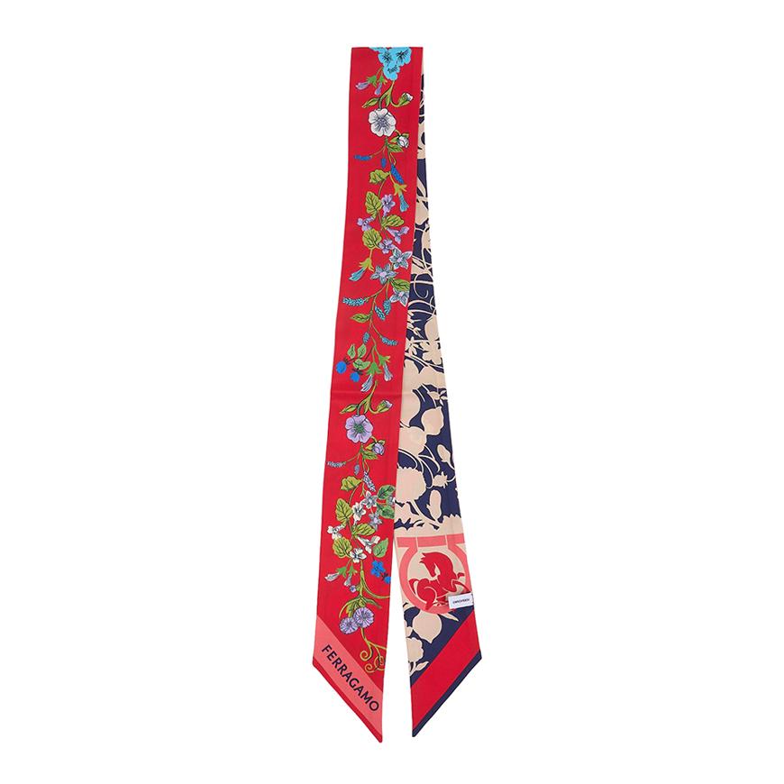 Ferragamo Pegasus Print Red/Blue Twilly Scarf 0789909