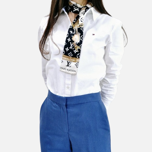 TOMMY HILFIGER Women’s Oxford Long Sleeve Shirt Solid Mini Flag Logo
