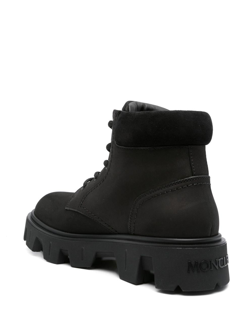 Moncler Black Leather Ankle Combat Boots for Men