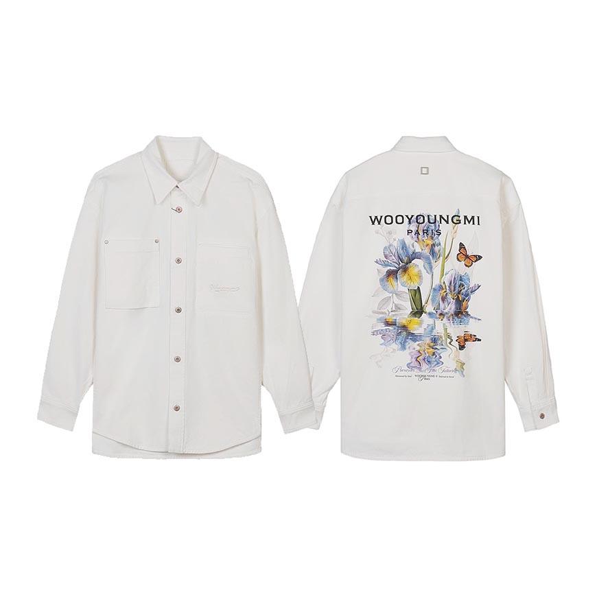 WOOYOUNGMI Men’s Flower Back Logo Denim Long Sleeve Shirt