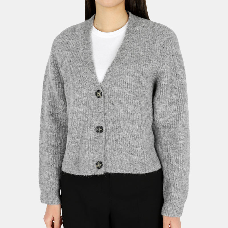 GANNI Alpaca Blend V-Neck Cardigan Gray Women’s