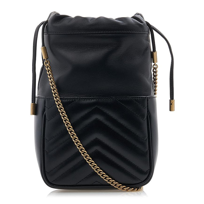 GUCCI GG Marmont Mini Chain Crossbody Bag Black Leather