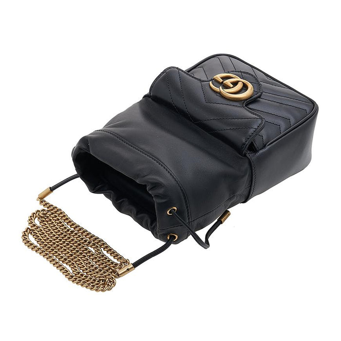 GUCCI GG Marmont Mini Chain Crossbody Bag Black Leather