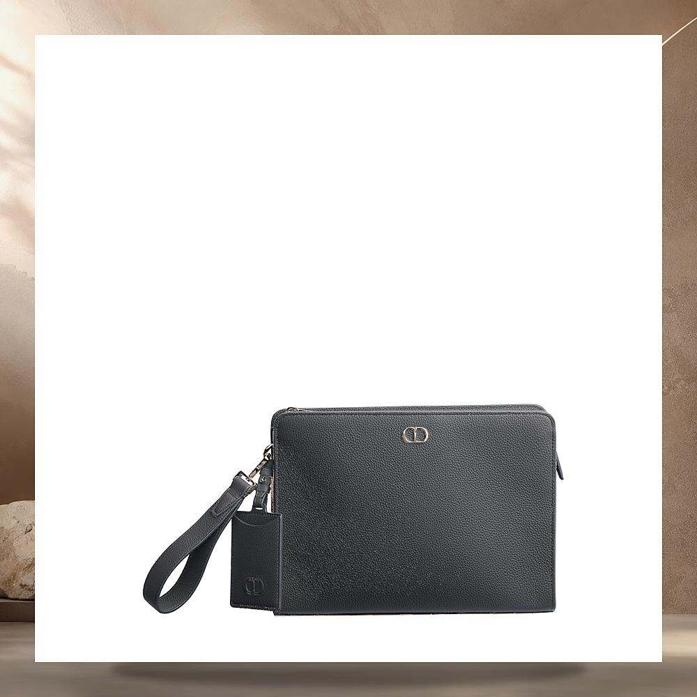 DIOR Gray Flannel Grain Calfskin CD Icon A5 Triangle Pouch 2ICCA589IDC H08G
