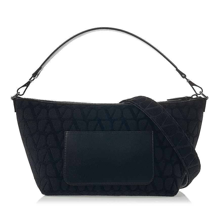 VALENTINO Iconography Leather Crossbody Shoulder Bag Black Unisex
