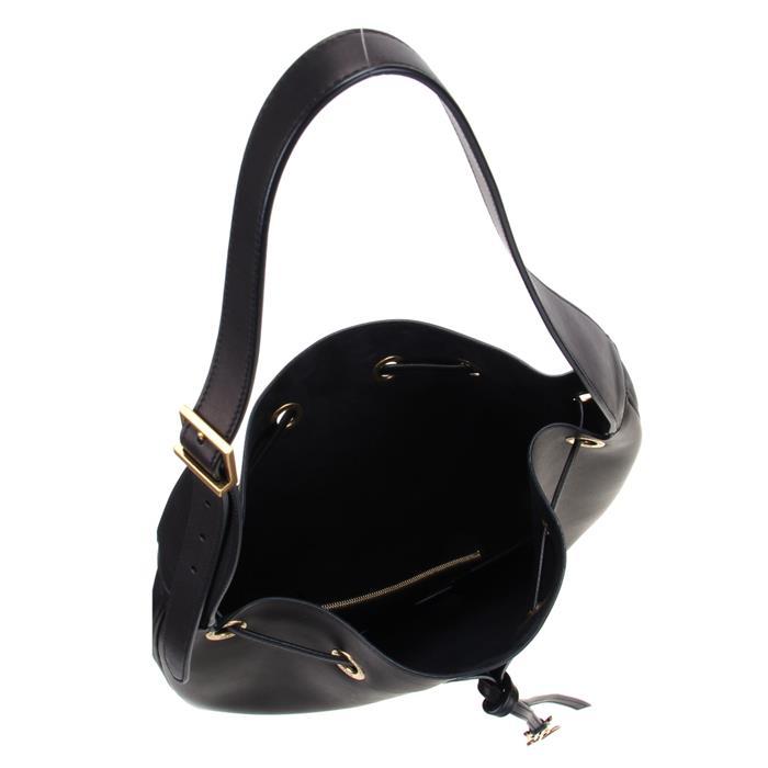 Saint Laurent Seau Flat Shoulder Bag Black Leather