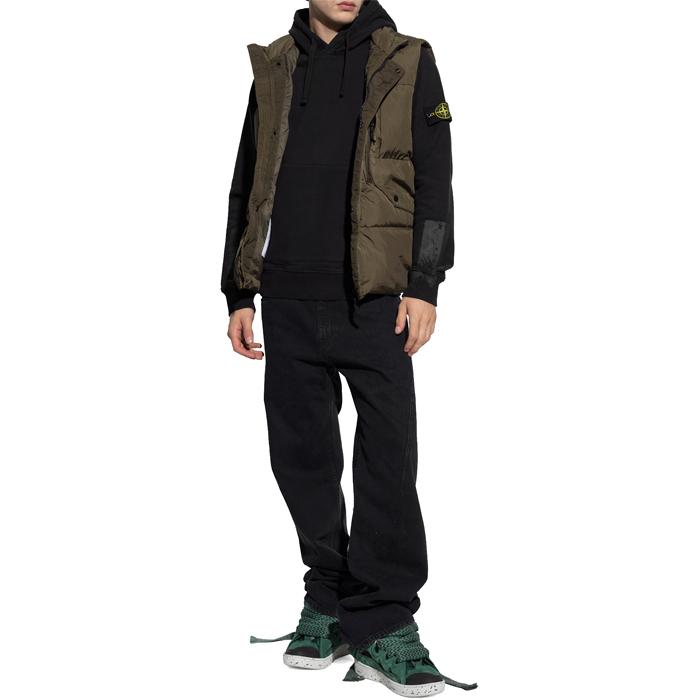 STONE ISLAND Black Cotton Hooded Sweatshirt