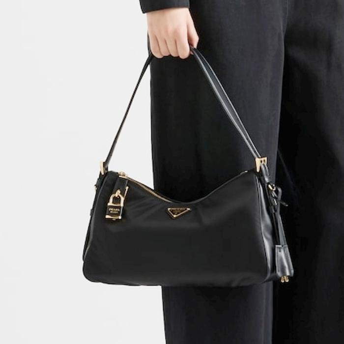 PRADA EME Large Re-Nylon and Leather Shoulder Bag 1BC232 V ODO 2C8Q F0002