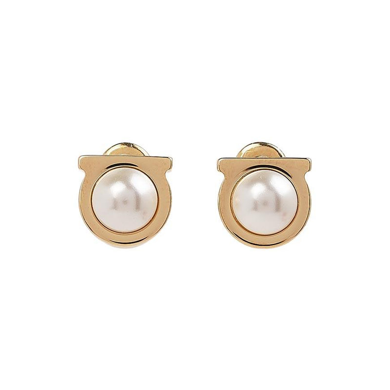Ferragamo Gancini Pearl Earrings Cream Gold-Tone Women’s