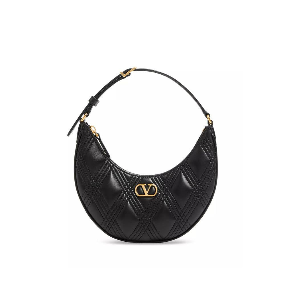 VALENTINO Quilted Crescent Hobo Shoulder Bag for Women W2P0AS3 MIC 0NO