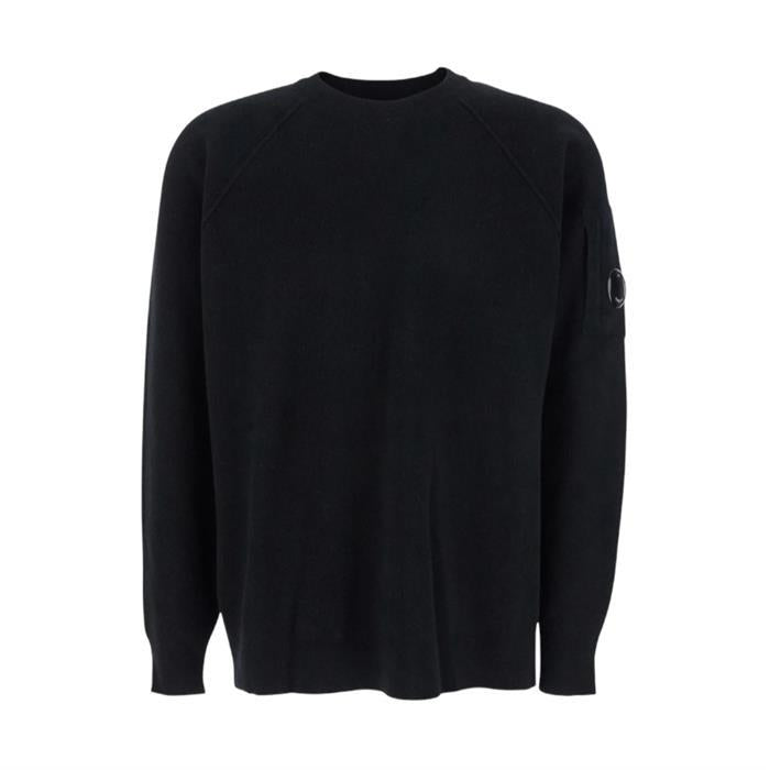 CP Company Black Lambswool Crewneck Knit Sweater for Men