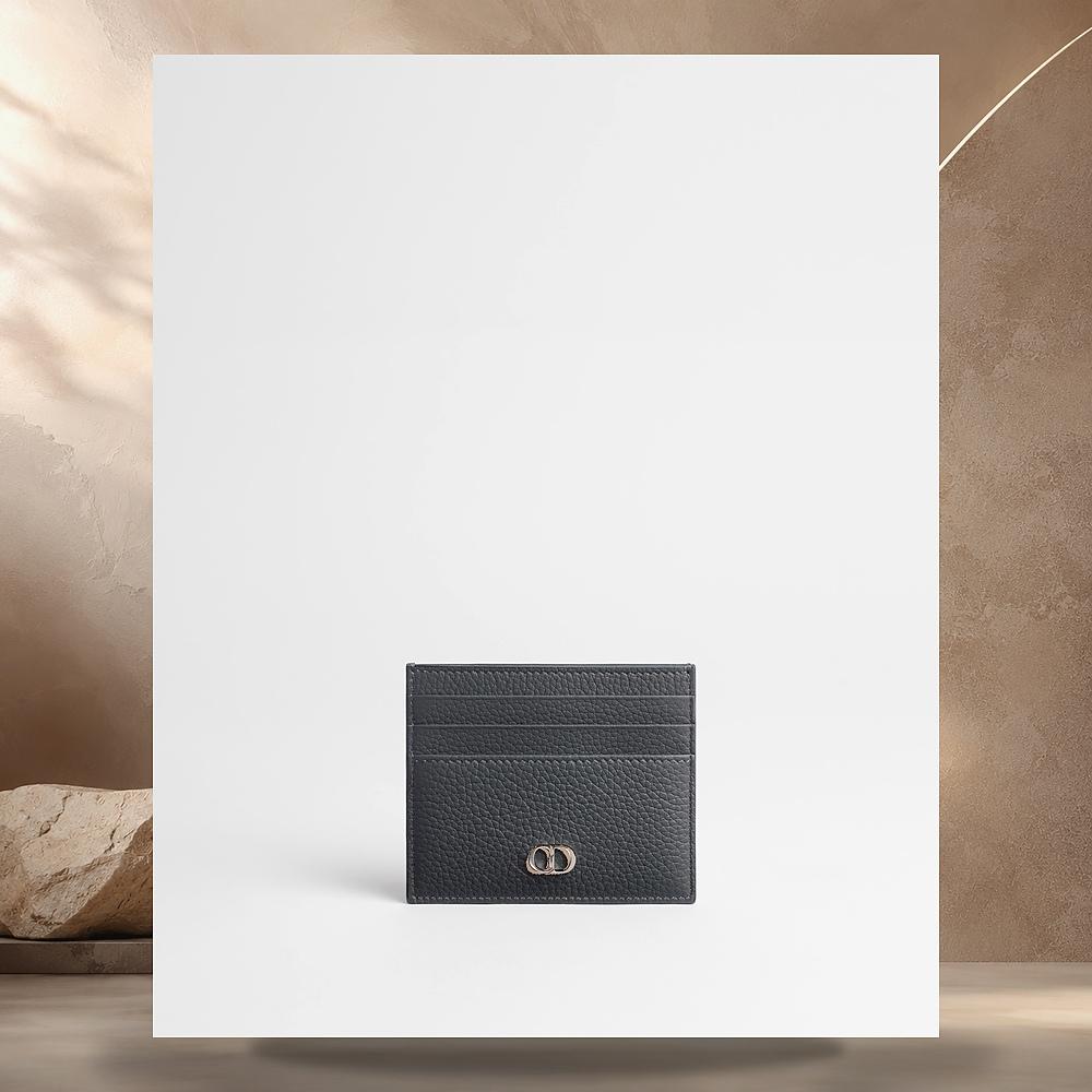 DIOR Grey Grained Calfskin CD Icon Card Holder Wallet 2ICCH206IDC H08G
