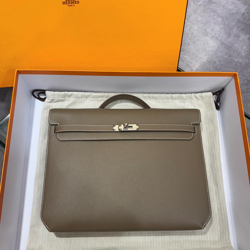HERMES Kelly Depeches 36 Tote Bag Etoupe Unisex Leather