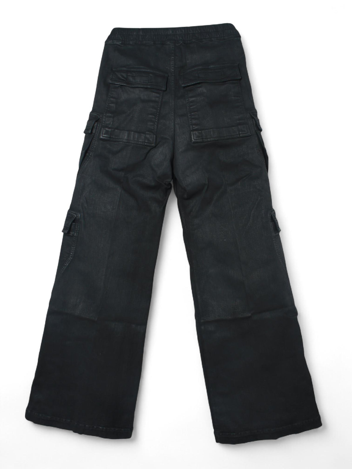 Rick Owens DRKSHDW Black Wax Stretch Denim Double Cargo Jumbo Belas Pants