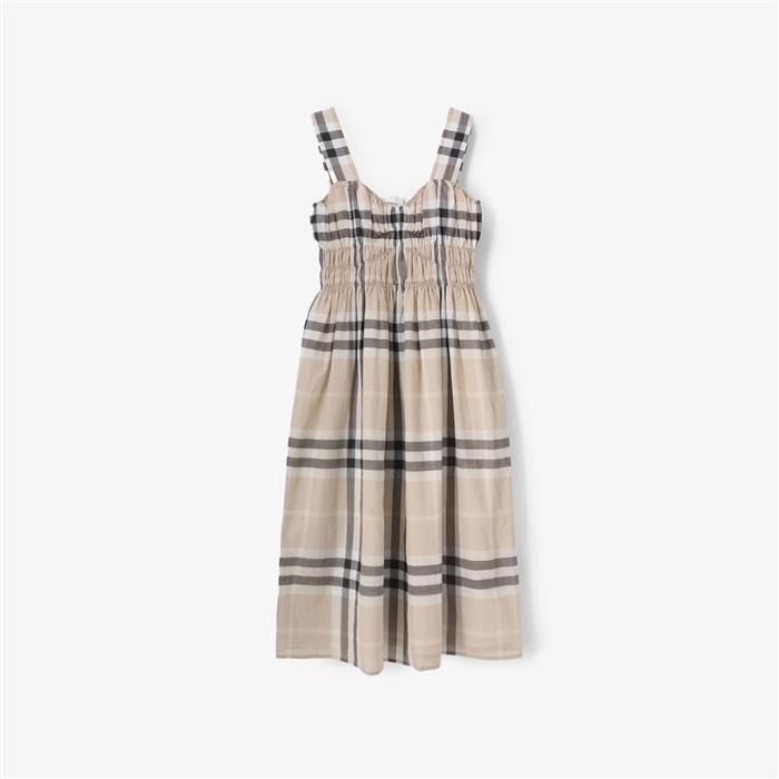BURBERRY Delilah Check Ruched Sleeveless Long Dress Stone