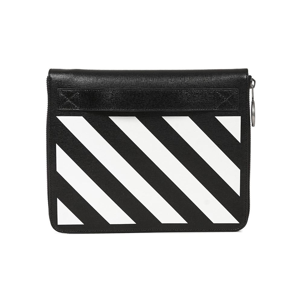 OFF WHITE Diag Black Leather Clutch Bag
