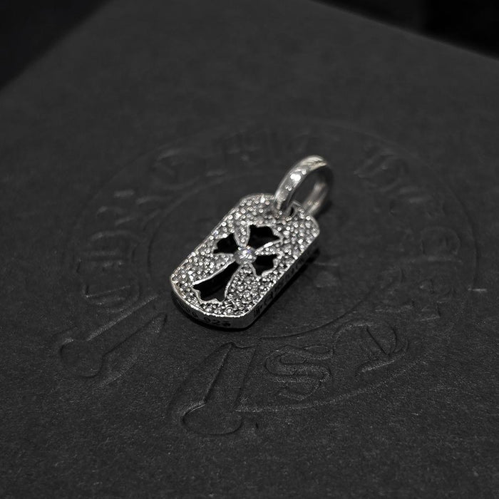 Chrome Hearts Silver Full Pave Dog Tag Pendant Charm