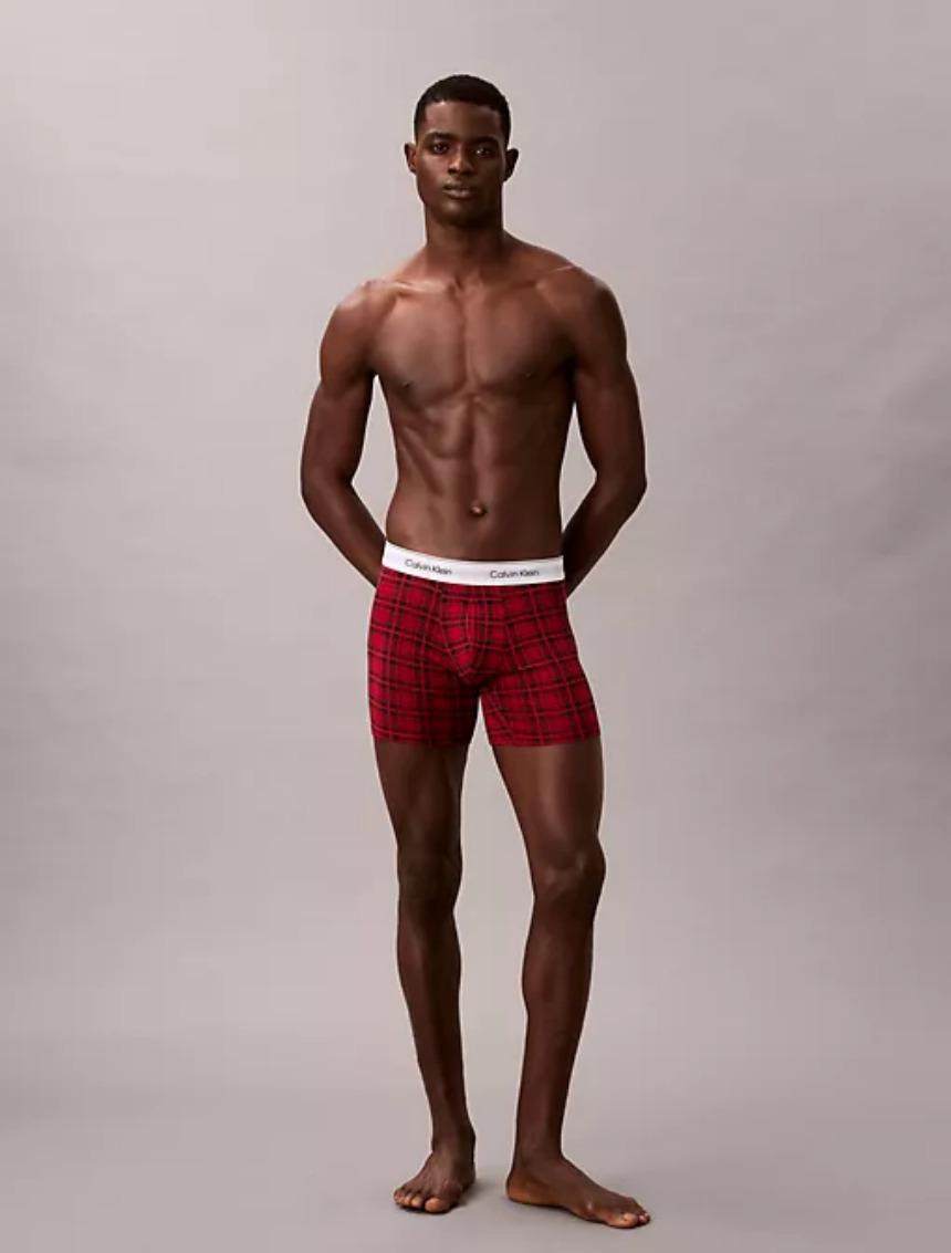 Calvin Klein Men’s Long Trunks Holiday Limited Edition Red Check Cotton