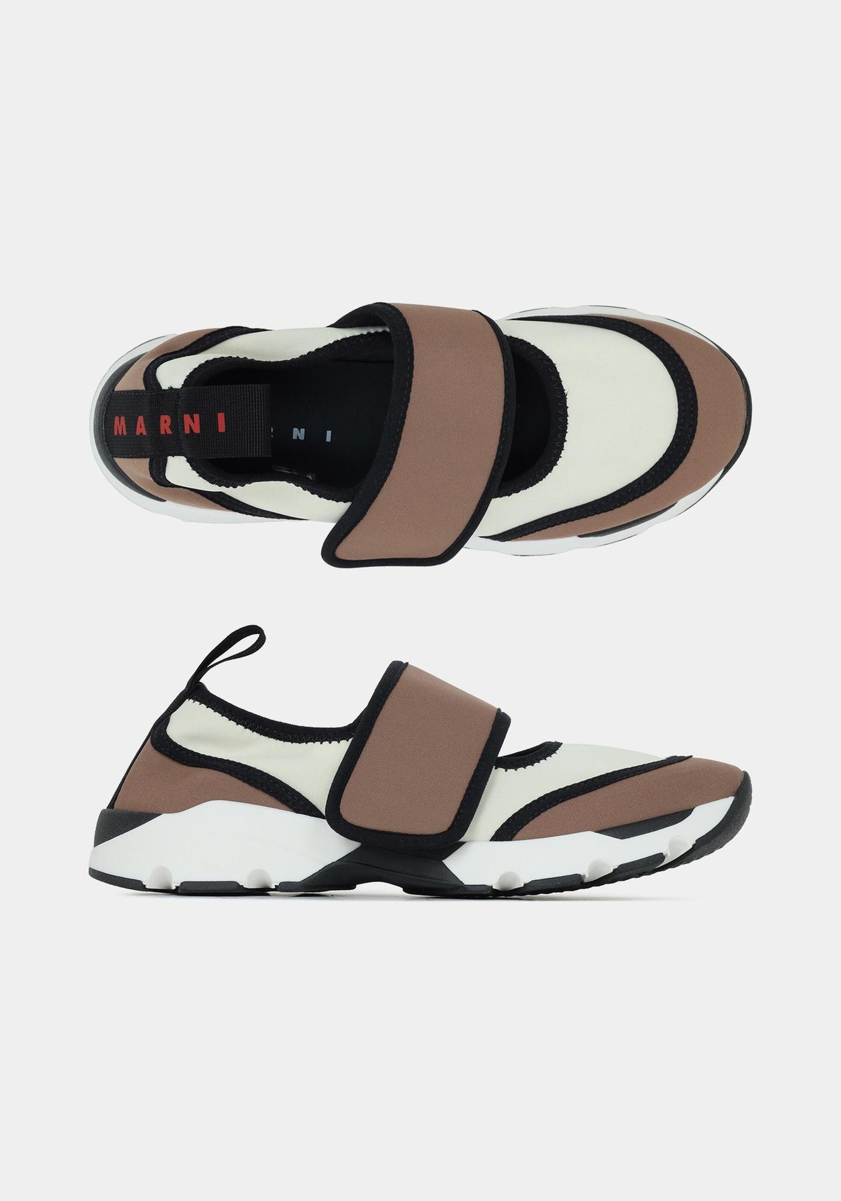 Marni White Light Brown Lycra Mary Jane Running Sneakers SNZW020602 P7613 ZP082