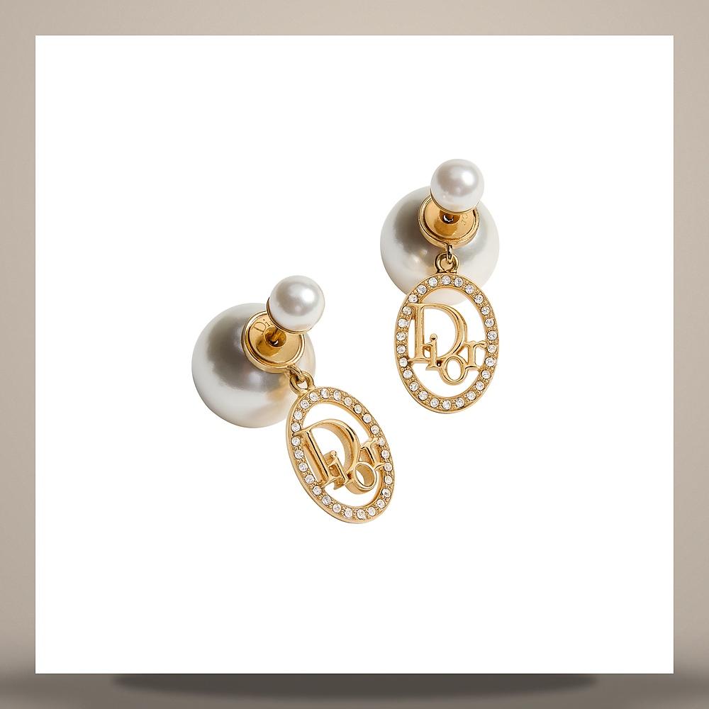 DIOR Gold-Tone Metal White Resin Pearl Crystal Earrings E4881WOMCY D319