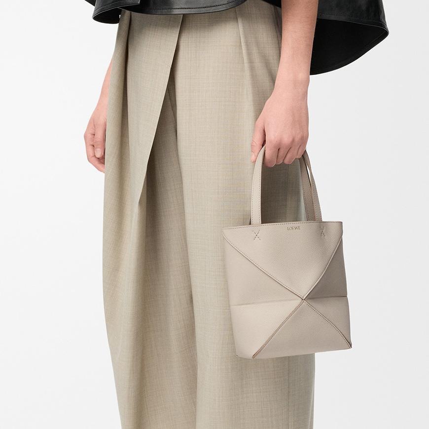 LOEWE Mini Puzzle Fold Tote Bag Leather Brown Women’s