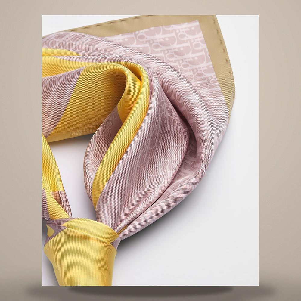 DIOR Pink Yellow Silk Twill 70 Square Scarf 62TC070S6055C415