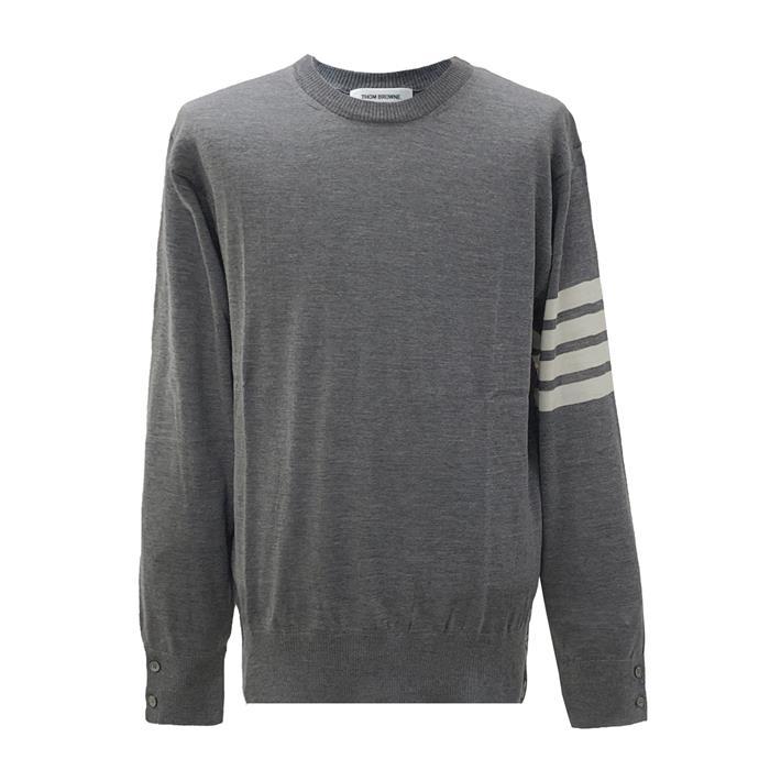 THOM BROWNE Merino Wool Armband Stripe Classic Crewneck Sweater MKA002A