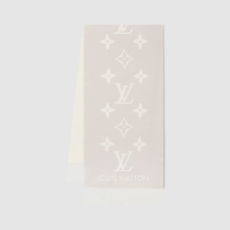 Louis Vuitton Reykjavik Scarf Wool Blend Monogram Gray Scarf