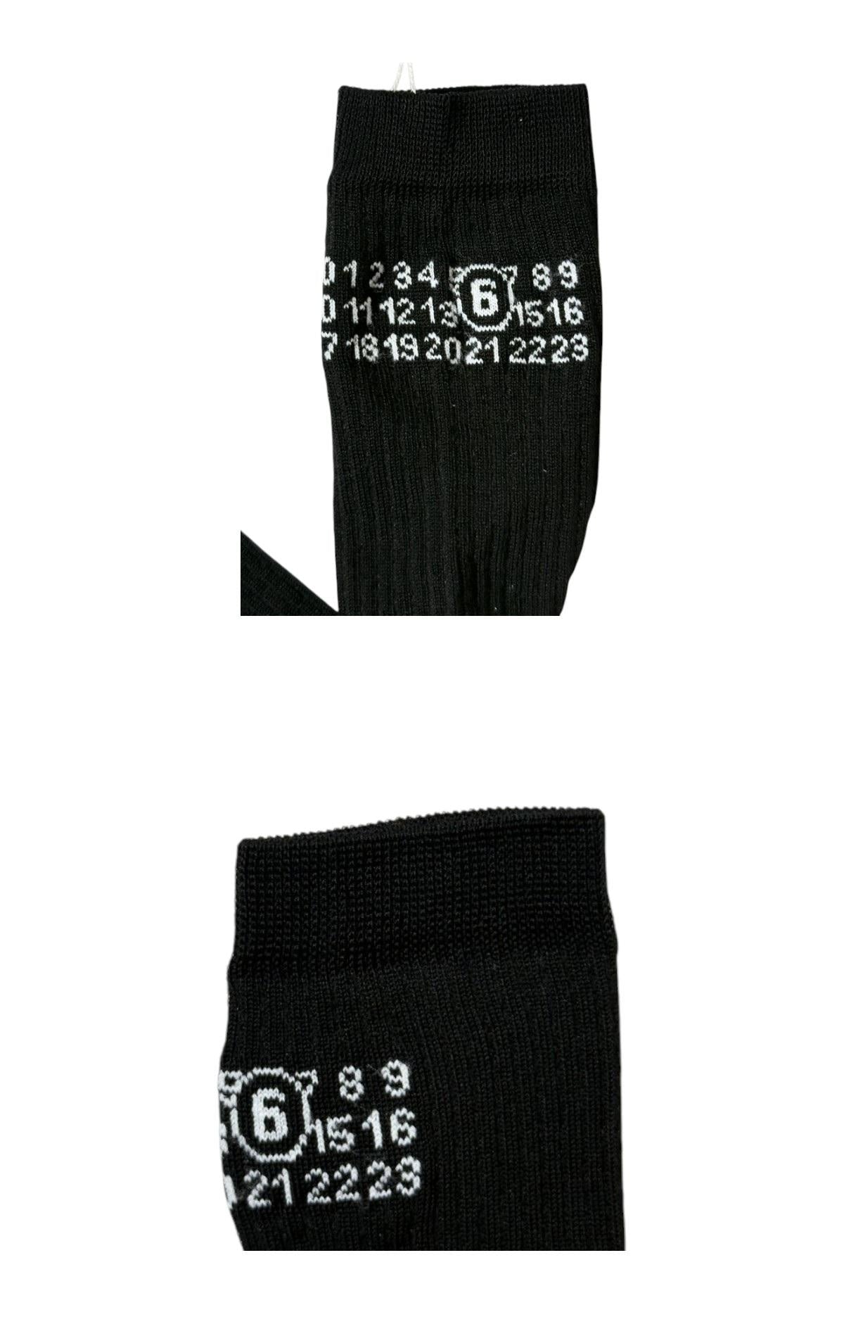 MM6 Jacquard Logo Over Knee Socks Black