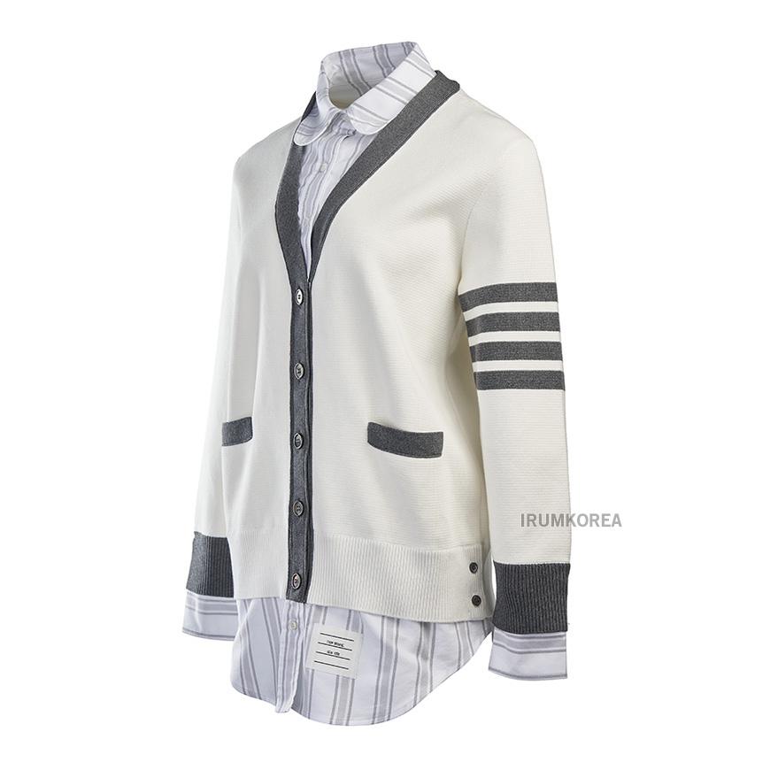 THOM BROWNE Women's 4-Bar Stripe Oxford Shirt Cardigan FKC534A Y3007 100