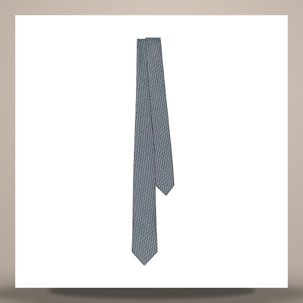 DIOR Gray Silk Oblique Pattern Tie