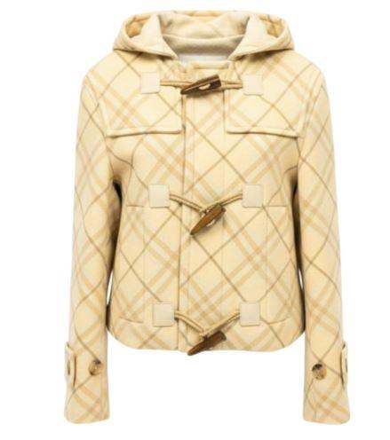 BURBERRY Women’s Short Check Hooded Duffle Coat